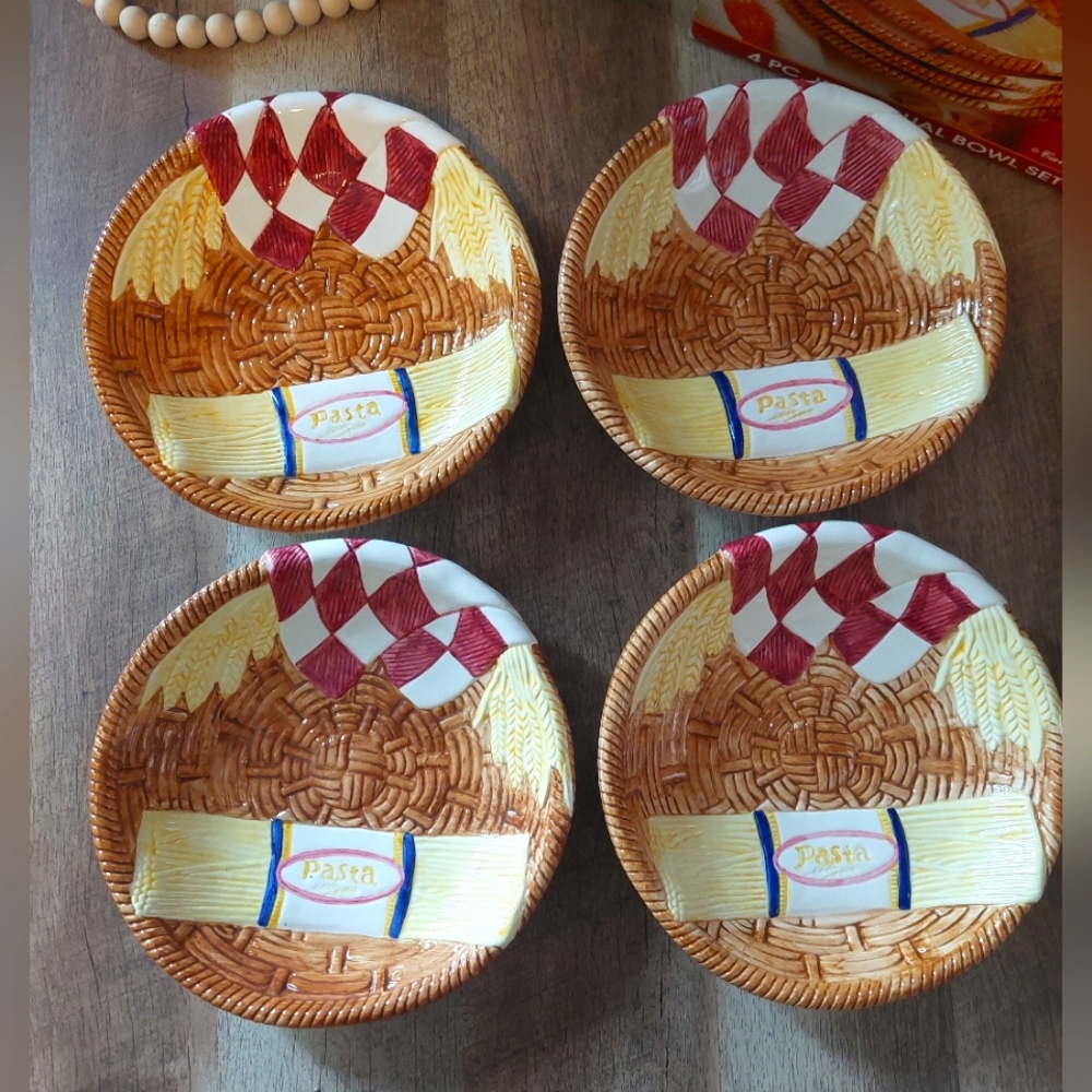 Pasta Bowl 8" Ceramic Dish Set Of 4 Textured Multicolor Cardinal Inc
